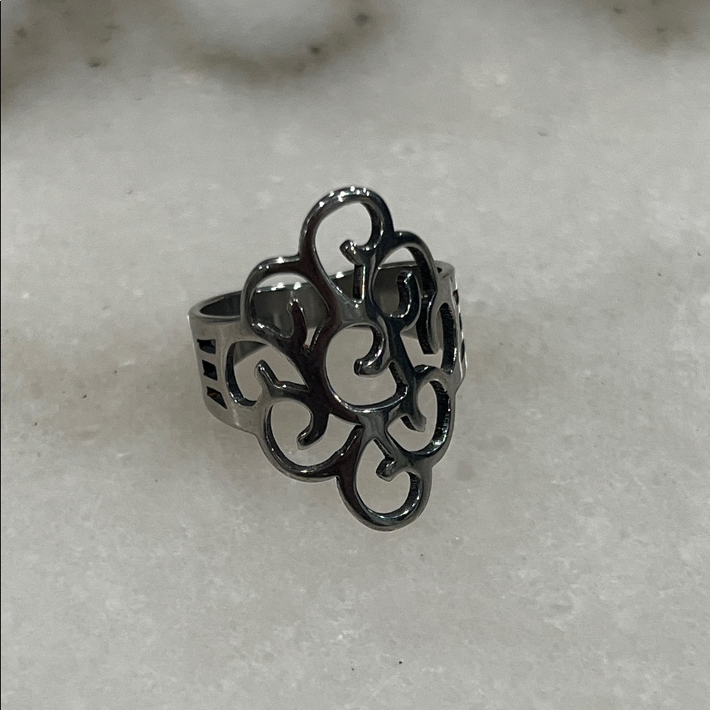 Stainless Steel Filigree Statement Ring